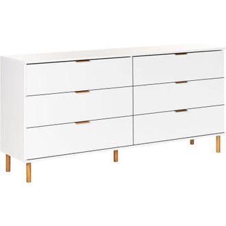 Beliani Cassettiera 6 cassetti in legno ingegnerizzato bianco con maniglie dorate gambe in legno massiccio soggiorno Walpole