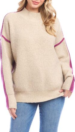 Karen Kane Colorblock Mock Neck Sweater in Oatmeal/Orchid at Nordstrom, Size X-Small P