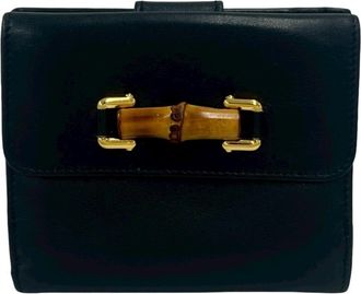 Gucci Navy Leather Bamboo Wallet (Bi-Fold) (Pre-Owned)