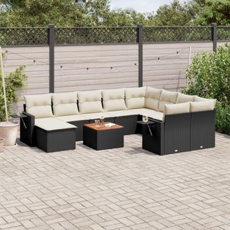 vidaXL Set De Sof&aacute;s De Jard&iacute;n 11 Pzas Y Cojines Rat&aacute;n Sint&eacute;tico Negro Vidaxl