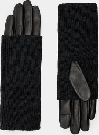 AllSaints Womens Goat Leather Zoya Knitted Cuff Leather Gloves, Size: XS