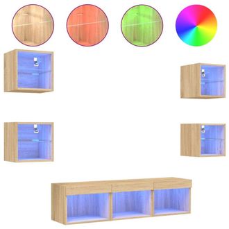 Berkfield Home 7 Piece TV Wall Units with LED Sonoma Oak Engineered Wood in Tan