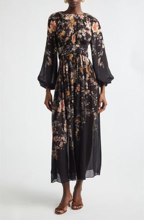 Zimmermann Kindred Spirit Carousel Floral Long Sleeve Midi Dress in Black Songbird at Nordstrom, Size 0