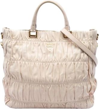 Prada Pre-owned Geplooide Leren Satchel - Dames - Vintage Shopper - Beige - ONE Size - Leer - Vintage