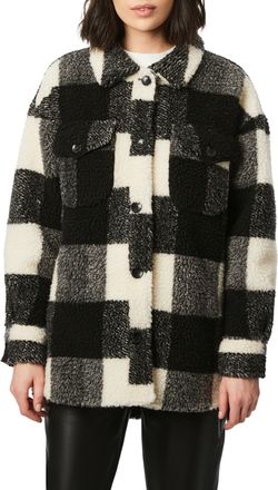Bernardo Plaid Fleece Shirt Jacket in Black/White at Nordstrom, Size Small