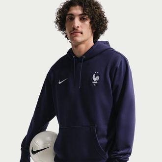 Nike FFF Club Nike Mens Soccer French Terry Pullover Hoodie in Blue | IB6301-498