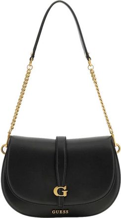Guess Zwarte schoudertas met gouden details - Dames - Schoudertassen - Zwart - ONE Size - Leer - Tassen
