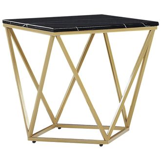 Beliani Mesa Auxiliar Dorado Negro 50 X 50 Cm Mdf Efecto M&aacute;rmol Jaula Glamour Malibu