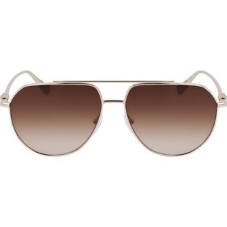 Longchamp Roseau 57mm Gradient Aviator Sunglasses in Gold/Gradient Brown at Nordstrom Rack