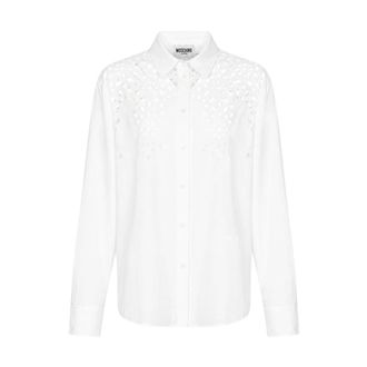 Moschino Perforated Cotton Shirt - female - Moschino - Shirts - White - M - Blouses & Shirts