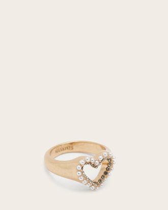 AllSaints Vida Heart Bead Embellished Signet Ring