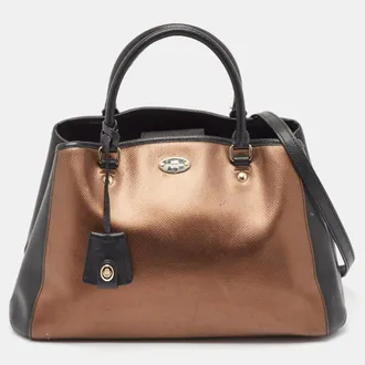 Coach Metallic/black Leather Margot Carryall Satchel