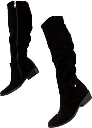 Generic Wedge Boots for Women Uk Slouchy Knee High Boots for Women Uk,Low Chunky Heel Boot With Side Zipper Round Toe Booties Ladies Casual Suede Shoes Winter