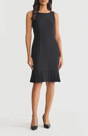 Kasper Pleat Hem Sleeveless Sheath Dress in Black at Nordstrom, Size 14