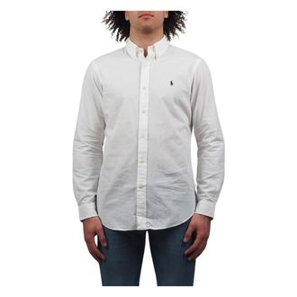 Ralph Lauren Wit seersucker stof overhemd - S- WHT - Heren - Casual Overhemden - Wit - S - Katoen - Overhemden