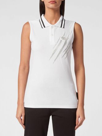 Plein Sport Polo smanicata Scratch in cotone con stampa grafica