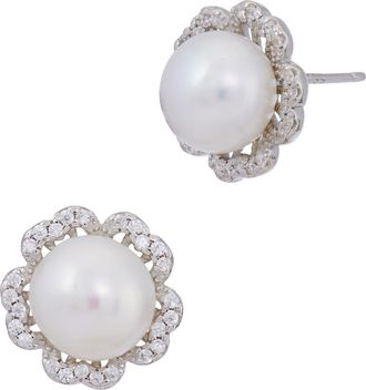 Savvy Cie Jewels CZ Freshwater Pearl Stud Earrings in White at Nordstrom Rack