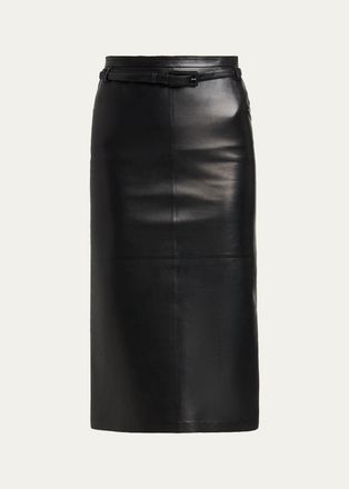 Tom Ford Silky Guanteria Lambskin Leather Belted Pencil Skirt