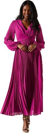 Coast Pleated Wrap Front Dress, 14, Magenta