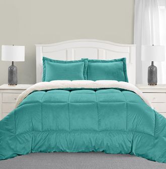 Elegant Comfort 3-Piece Micro-Suede Reversible Sherpa - Solid Color Design Comforter Set