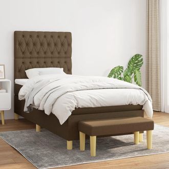 vidaXL Vidaxl - Cama Box Spring Con Colch&oacute;n Tela Marr&oacute;n Oscuro 100x200 Cm