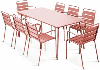 Oviala Mesa de jard&iacute;n y 8 sillas de metal arcilla