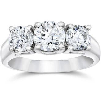 Pompeii3 1ct 3-Stone Round Diamond Engagement Ring 14K White Gold Size Selectable
