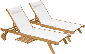 Oviala Lote de 2 tumbonas con coj&iacute;n y mesa auxiliar de madera blanca