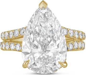 Diana M. Jewels 18kt yellow gold 15ct lab grown pear diamond Micropav&eacute; Split Shank Ring