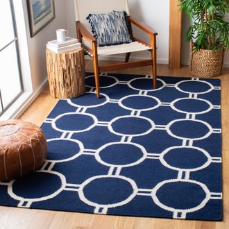 Safavieh Dhurries Hand Made Area Rug, Navy / Ivory Contemporary Style Non Shedding