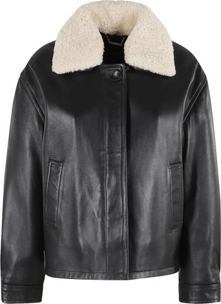Seventy shearling-collar leather jacket - Black
