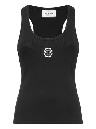 Philipp Plein ribbed hexagon-logo tank top - women - Cotton/Spandex/Elastane - S - Black