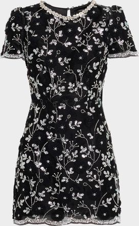 Milly Daisy Crystal Embroidered Scalloped Mini Dress