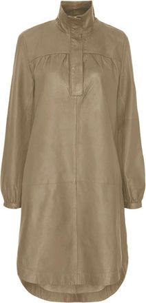 Notyz Polo Dress Skind 11181 - Dames - Korte kleedjes - Beige - S - Leer - Kleedjes