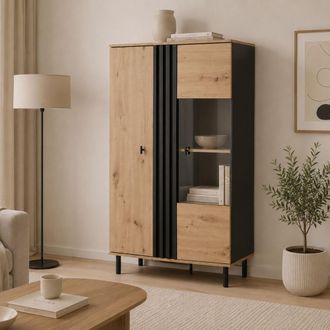 Dmora Vitrina Lafasoli, Mueble Expositor 6 Estantes, 2 Puertas, Con Patas, 90x40x149h Cm Marr&oacute;n Roble Nodo