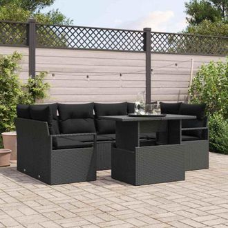 vidaXL Vidaxl - Conjunto De Sof&aacute; De Jard&iacute;n Manual 7 Pcs Negro 100 X 55 X 73 Cm