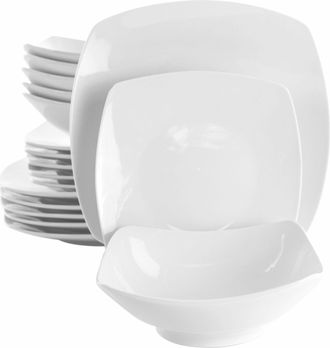 Elama Newman 18 Piece Square Porcelain Dinnerware Set in White