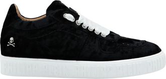 Philipp Plein Schoenen, Dames, Zwart, 37 EU, Leer, Velvet Hurricane Lo-Top Sneakers