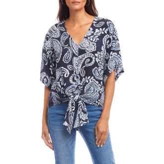 Karen Kane Paisley Flutter Sleeve Tie Front Top at Nordstrom, Size X-Small