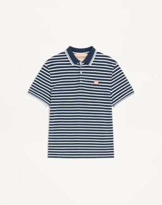 Valentino Valentino cotton piqu&eacute; polo with VLogo patch Man WHITE/BLUE 3XL