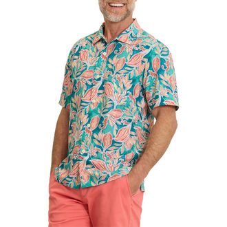 Tommy Bahama Bahama Coast Wild Vines IslandZone Short Sleeve Button-Up Shirt in Largo Teal at Nordstrom, Size Xxx-Large