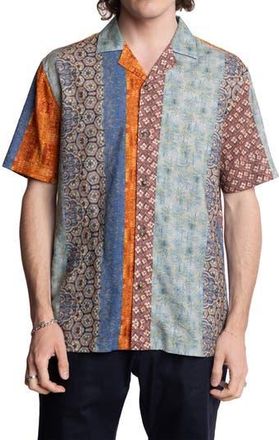 Paisley & Gray Abstract Print Camp Shirt in Orange Blue Multi Stripe at Nordstrom Rack, Size Xx-Large