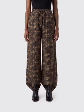 Ganni Pantaloni wide leg a vita alta in seta con stampa check floreale