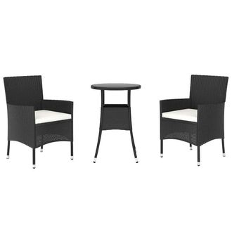 Berkfield Home Beautiful 3 Piece Garden Bistro Set with Cushions Black Poly Rattan