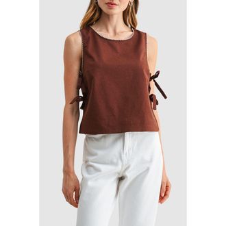 All in Favor Side Tie Cotton & Linen Shell in Chocolate Oatmeal at Nordstrom, Size X-Small