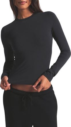 SKIMS Stretch Cotton Jersey Long Sleeve T-Shirt in Soot at Nordstrom, Size Xx-Small
