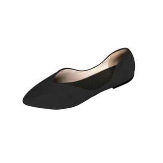 Generic Black Womens Fashion Pointed Flat Shallow Cut Pleated Suede Flat Work Shoes for Office Use and Leisure Activities