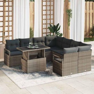 vidaXL Vidaxl - Conjunto De Sof&aacute; De Jard&iacute;n Manual 9 Pcs Gris 100 X 55 X 73 Cm
