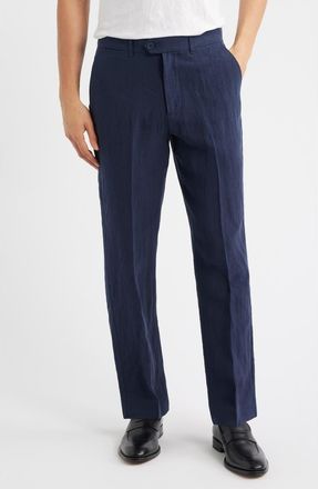 Percival Flat Front Linen Chinos in Navy at Nordstrom, Size 30