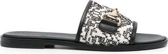 Doucal's embroidered-design leather slides - women - Calf Leather/Calf Leather/Fabric/Fabric - 37.5 - Black
